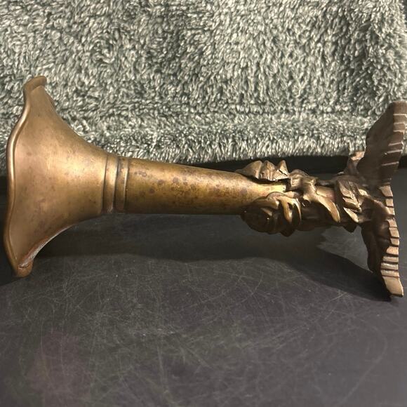 2pc Ornate Brass Sprouted Floral Bud Vase Victorian Trumpet Flower - Picture 9 of 10